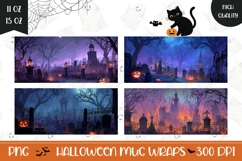 Neon Halloween Cemetery Mug Template, Pumpkins Mug Wrap Product Image 1