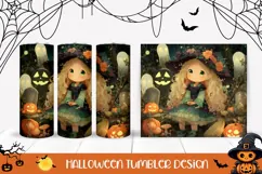 Kawaii Halloween Witch Tumbler, Spooky Pumpkins Tumbler Product Image 1