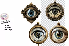 Clocks, Eyes, Steampunk, Ephemera, PNG, watercolor, Clipart Product Image 1