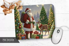 Santa and Reindeer in Holiday Forest Mouse Pad Sublimation Product Image 1