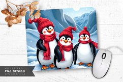 Playful Penguins in Red Scarves Mouse Pad PNG Design Product Image 1