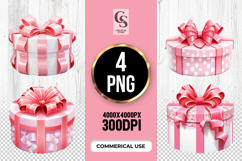 Pink Ribbon Gift Box Clipart Sublimation PNG Product Image 1