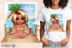 Relax Yoga Beach Meditation Design, Wellness Chibi girl PNG Product Image 3