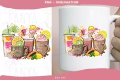 Summer Coffee Png Cups With Fruits, Sublimation Design Product Image 1