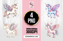 Watercolor Pegasus Unicorn With Heart Clipart png Product Image 1