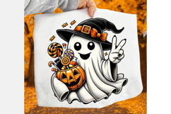 Candy Hunter Ghost, Spooky Season Png, Trendy Halloween Png, Product Image 1