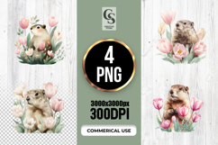 Watercolor Prairie Dog With Tulips Clipart Sublimation PNG Product Image 1