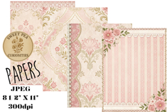 Shabby Chic, Pink, Paper, Floral, Papers, Junk Journal Product Image 1