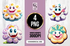 Cute Happy Flower Cartoon Clipart Sublimation Png Product Image 1