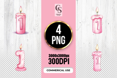 Pink Number One Candle Clipart Sublimation PNG Product Image 1