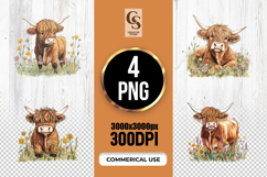 Highland Cow Floral Clipart Sublimation PNG Product Image 1
