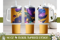 Purple Flowers Tumbler Design, Yellow 40 Oz Tumbler Wrap Product Image 1