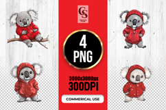 Cute Koala in Red Jacket Watercolor Clipart Sublimation PNG Product Image 1