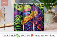 Toucan Tumbler Wrap Design, Neon Tropical Leaves Tumbler Product Image 1