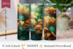 3D Sunflowers Tumbler Wrap, Sunflowers Sublimation Design Product Image 1