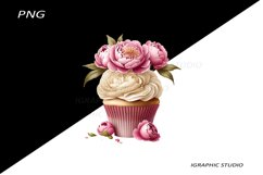 Floral Cupcake Clipart, Peony Product Image 1