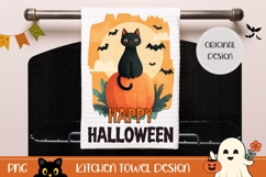 Cute Halloween Black Cat Towel, Cartoon Halloween Bats PNG Product Image 1