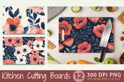 Coral &amp; Navy Flowers Cutting Boards sublimation Design Product Image 1