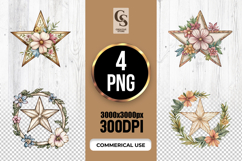 Floral Wooden Star Frame Clipart Sublimation PNG Product Image 1