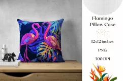 Neon Flamingo Pillow Case PNG, Flamingo Pillowcase Design Product Image 1