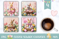 Cute Easter Bunny Square Coasters, Easter Square Coasters Product Image 1