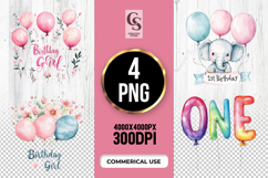 Cute Birthday Girl Elephant Clipart Sublimation PNG Product Image 1