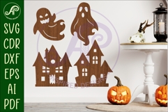 Halloween Silhouette shapes Ghost and haunted house Product Image 1