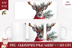 Watercolor Christmas Deer Mug Wrap, Christmas Animals Mug Product Image 1