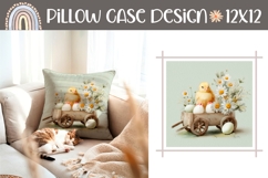 Easter Eggs Pillow Case Design, Floral Easter Chick Pillow Product Image 1