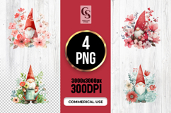 Watercolor Floral Garden Gnome Clipart Sublimation PNG Product Image 1