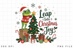 Leap Into Christmas Joy PNG, Cute Frog Christmas Sublimation Product Image 1