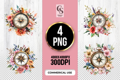 Floral Compass Adventure Clipart Sublimation PNG Product Image 1