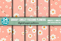 Groovy Smiley Faceand Flowers Digital Paper Background PNG Product Image 1