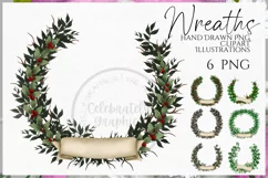 Christmas Wreaths | Watercolor Clipart Png Product Image 1