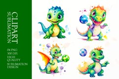 Watercolor baby dino clipart sublimation Product Image 1