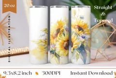 Watercolor Flowers Tumbler Design, Sunlowers Sublimation PNG Product Image 1