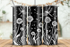 20oz Tumbler laser svg Dandelions and Dragonflies wrap Product Image 1