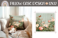 Pink Roses Pillow Template, Butterfly Pillow Case Design Product Image 1