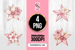 Pink Floral Star Clipart Sublimation PNG Product Image 1