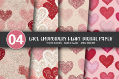 Lace Embroidery Heart Digital Paper Product Image 1