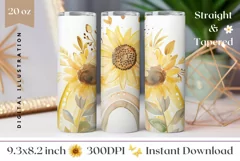 Watercolor Rainbow Tumbler Wrap, Cute Sunflowers Tumbler PNG Product Image 1
