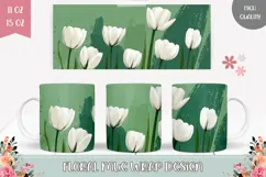 White Tulips Mug, Cartoon Flowers Mug, Floral Mug Wrap Product Image 1