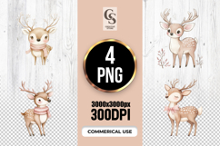 Cute Baby Deer Watercolor Clipart Sublimation PNG Product Image 1