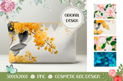 Cartoon Flowers Cosmetic Bag, Floral Cosmetic Bag Print Product Image 1