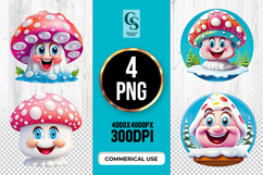 Cute Smiling Mushroom Faces Clipart Sublimation PNG Product Image 1