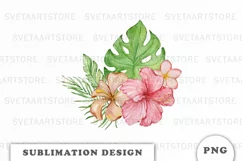 Watercolor Tropical flowers bouquet PNG Product Image 1