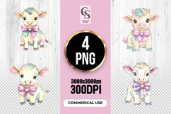 Cute Baby Cow With Bow Clipart Sublimation PNG Product Image 1