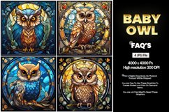 Baby Owl Stained Glass Square Coaster - 04 Variations Product Image 2