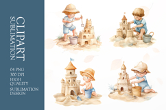 Watercolor kid sand castle clipart sublimation png Product Image 1