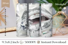 Holographic Lips Tumbler Wrap, Silver Lips Tumbler Design Product Image 1